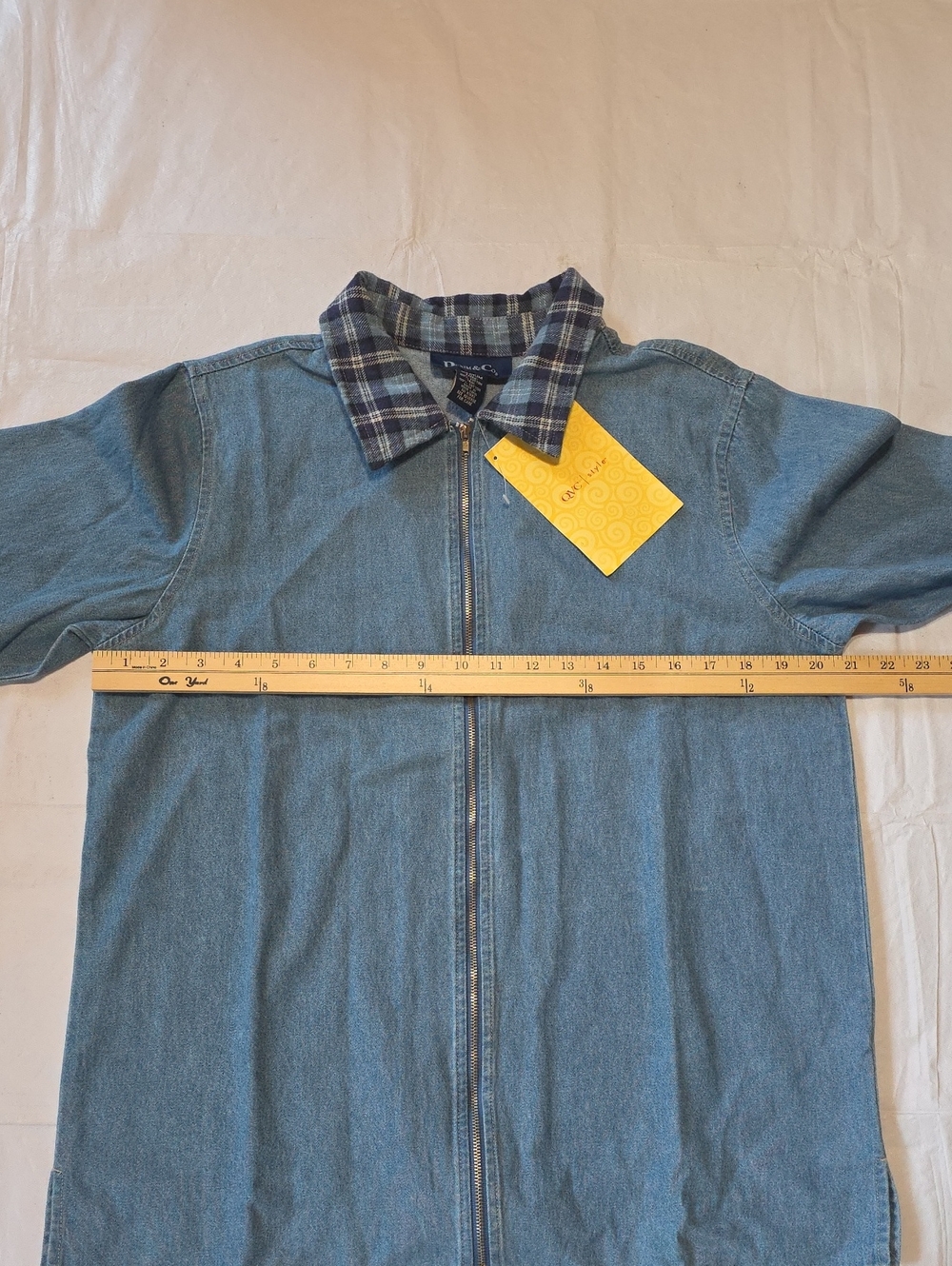 Denim & Co NWT Women's Full Zip Blue Denim Jacket with Navy Plaid Trim M - Picture 7 of 9